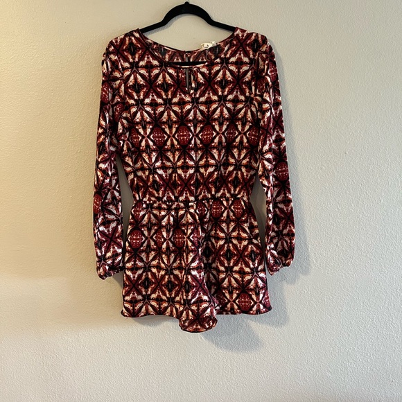 One Clothing Red and Black Patterned Romper - Picture 1 of 8